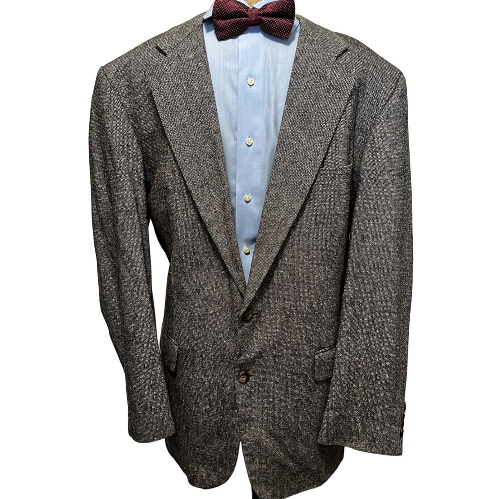 Deansgate Blazer Sport Coat Black & White Birdseye 100% Silk Fully Lined 44L‎